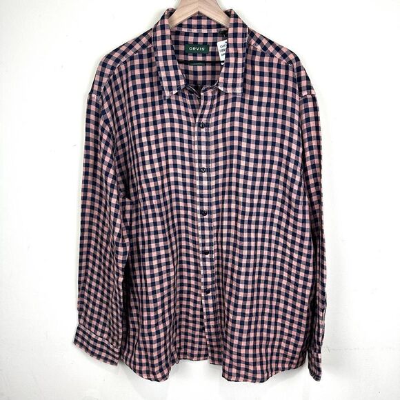 Orvis NWT Gingham Linen Tencel Button Up Shirt Men’s XXL‎ - Picture 1 of 8